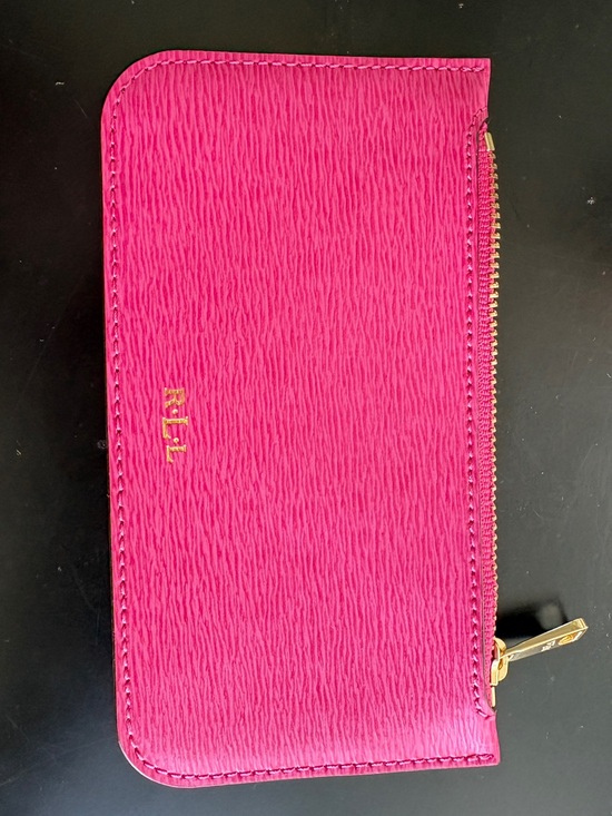 Ralph Lauren Handbags - Ralph Lauren RLL Pink Crosshatch Leather Zip Pouch Wallet Card Case Gold